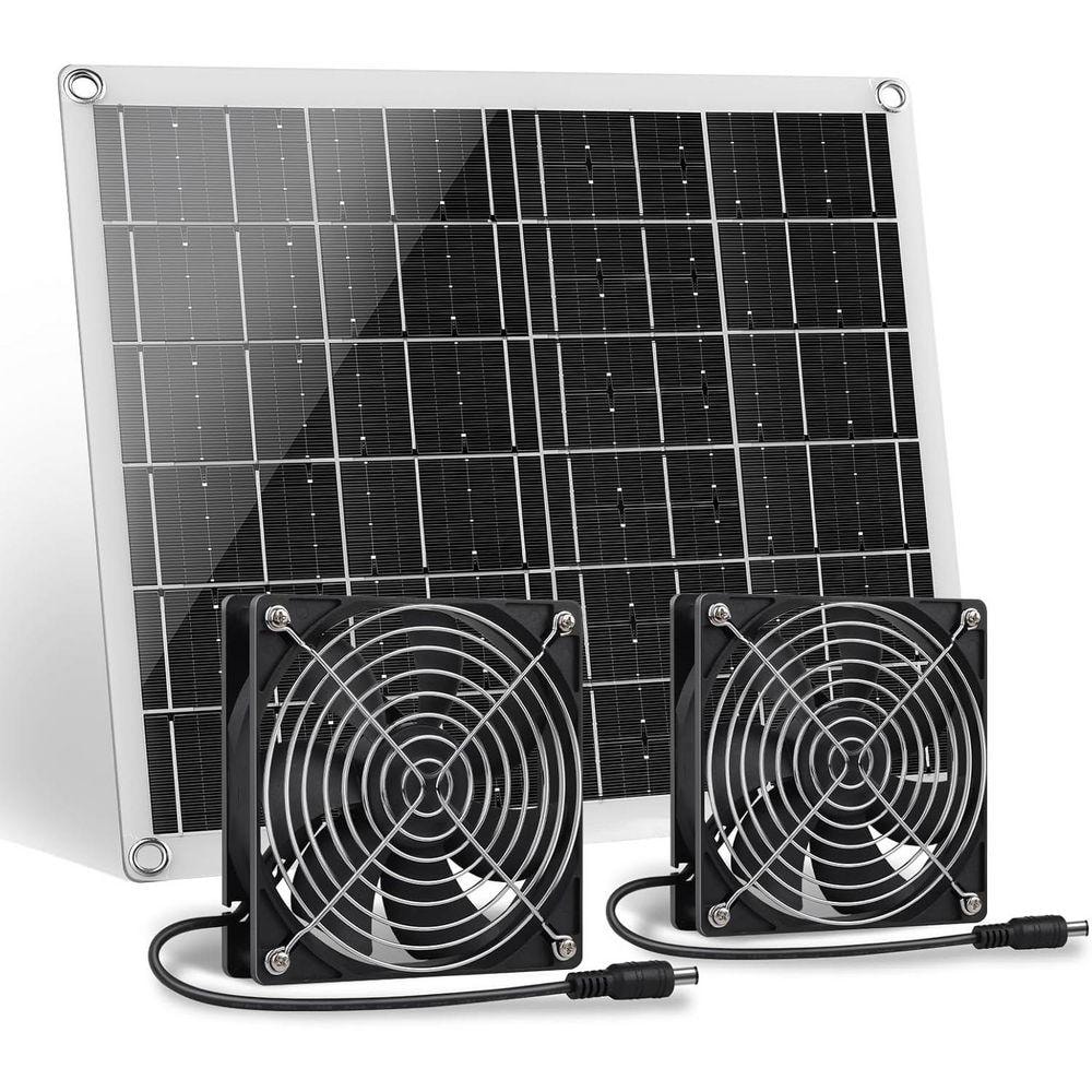 Model Solar Panel Fan KIWDZFU 15W Solar Panel Dual Fan for Small Spaces, IP67 Waterproof ...