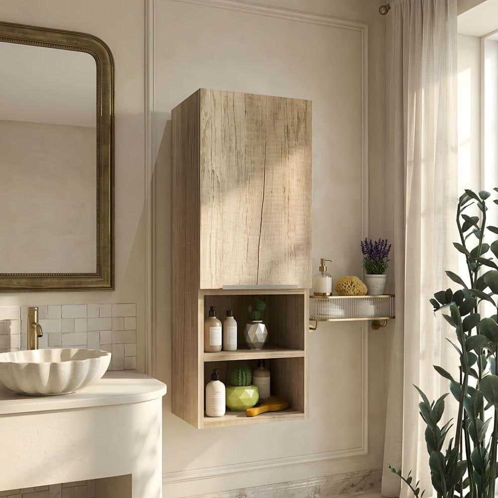 "11.8""W x 10""D x 32.2""H Particleboard Bathroom Wall Cabinet with Single Door and Shelves in Beige" price history on PriceWatchPro