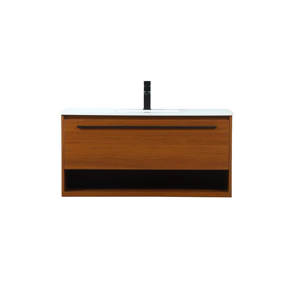 Timeless Home 40 in. W Single Bath Vanity in Teak with Engineered Stone Van