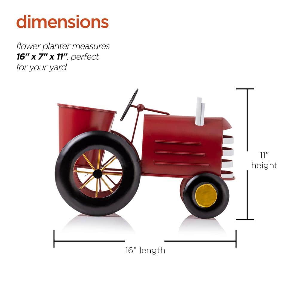 Red Metal Tractor Planter with Stand for Indoor/Outdoor Use