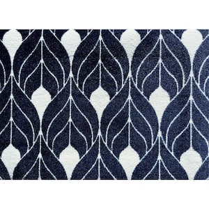 Tulle Navy Navy Blue White 2 ft. 3 in. x 1 ft. 5 in. Small Mat Washable Floor Mat Area Rug