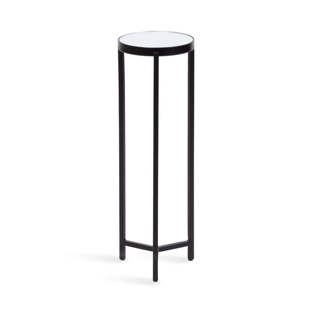 Black Metal and Glass Round Mirrored Drink Table