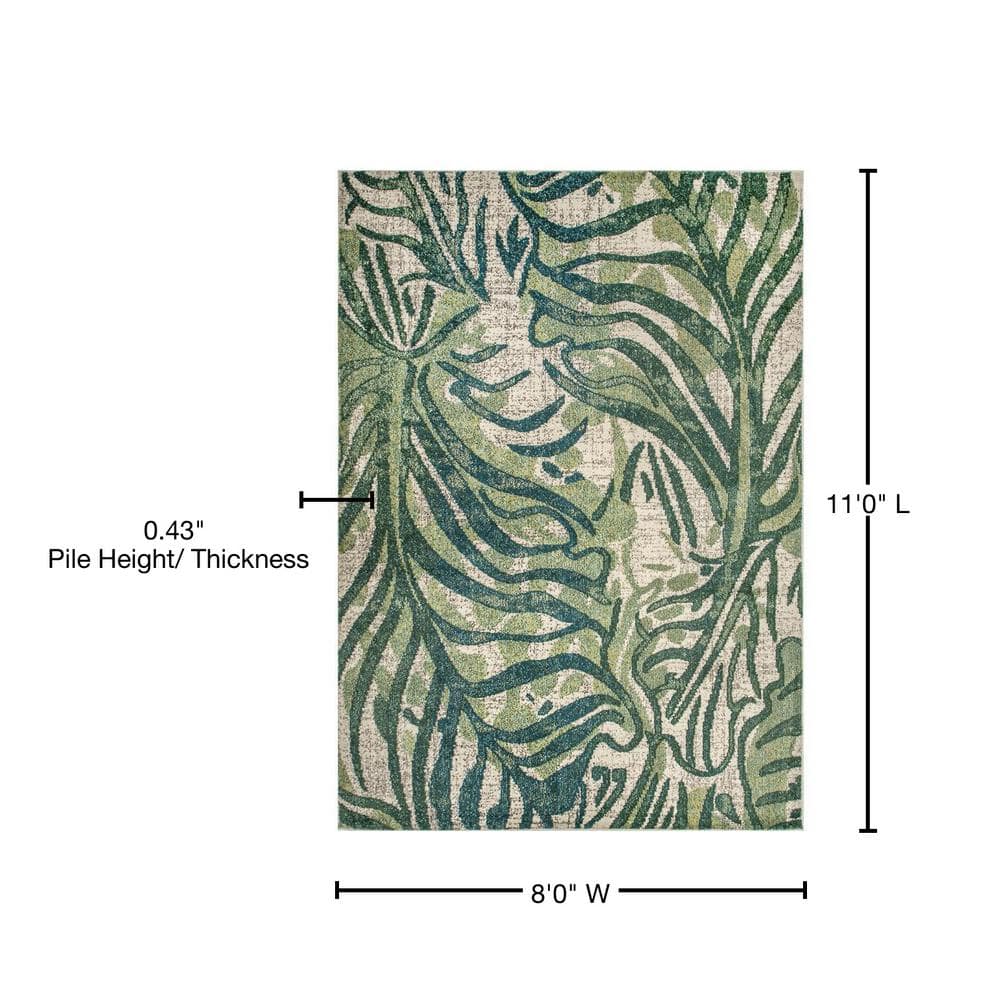 Cali Green and Ivory Floral Synthetic 8' x 11' Area Rug