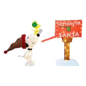 41.9 in. Tall, 3D Pre-Lit LED Yard Art Letters To Santa Set Of 3 Snoopy/Woodstock/Mailbox Twinkle