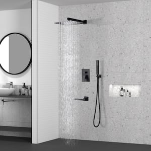 1-Spray Patterns 3-Function 10 in. Wall Mounted Dual Shower Heads with Handheld and Tub Faucet in Matte Black