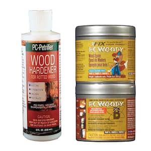 PC-Woody Wood Repair Epoxy Paste, Two-Part 6 oz. and 8 oz. PC-Petrifier Wood Hardener