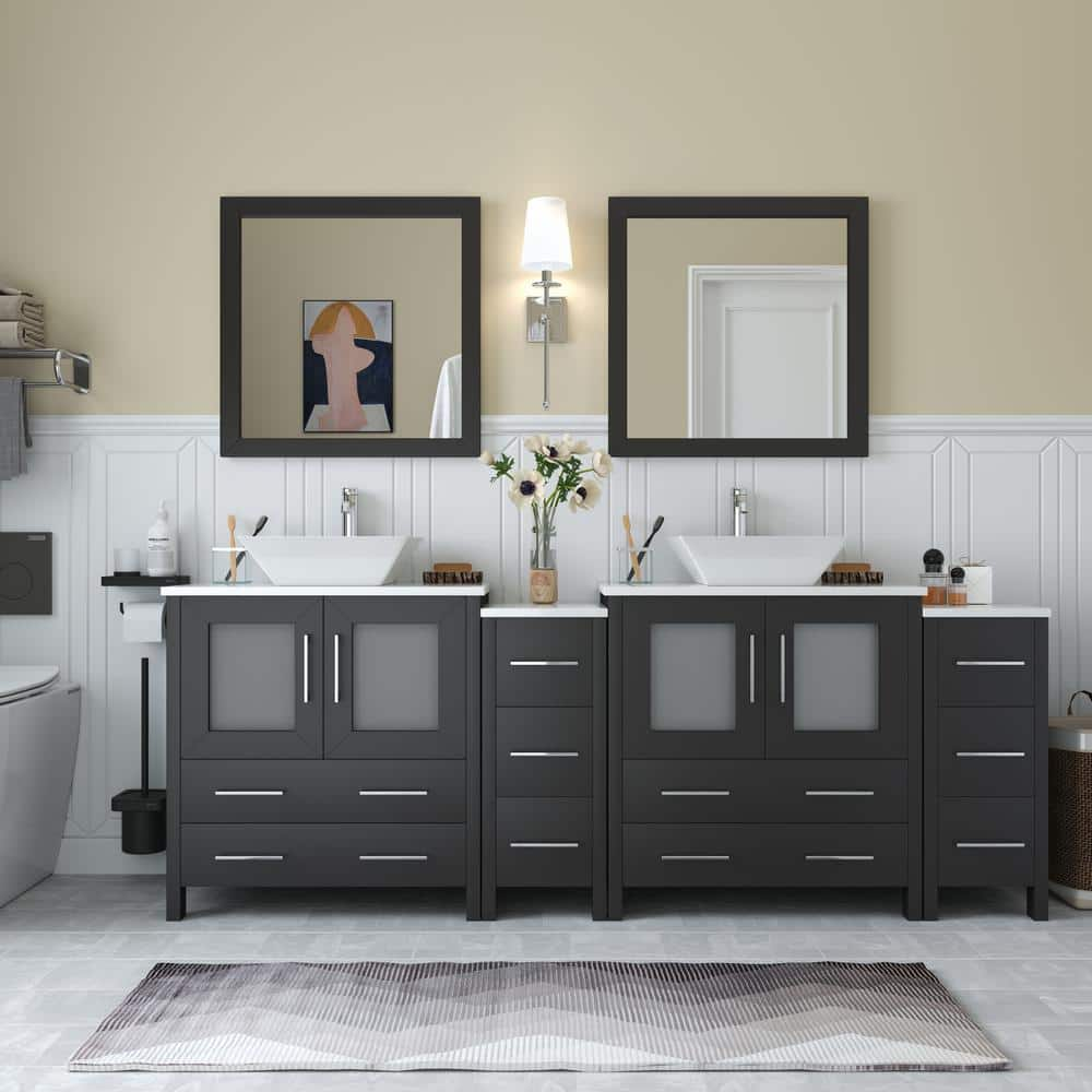 Ravenna 84 in. W Bathroom Vanity in Espresso with Double Basin in White Engineered Marble Top and Mirrors -  Vanity Art, VA3130-84E