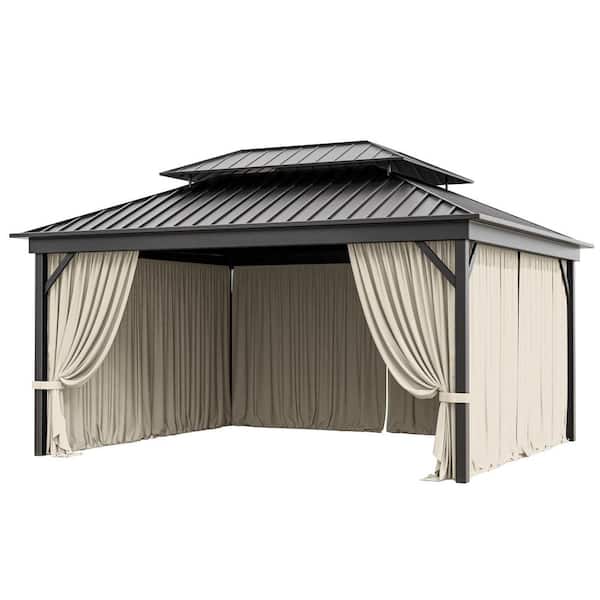 12 ft. x 14 ft. Universal Outdoor Privacy Curtains, Gazebo Replacement with Zipper Cream (4-Side Curtain Only)