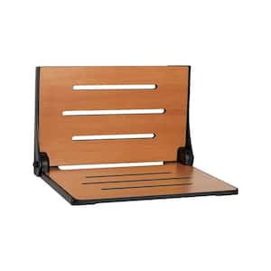 Silhouette Folding Wall Mount Shower Bench Seat, Rustic Teak Seat with Matte Black Frame