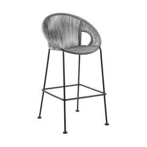 35 in. Gray Low Back Metal Frame Bar stool with Rope Seat