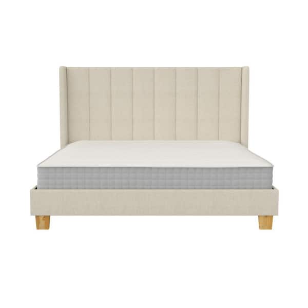 RealRooms Nadege Wingback Platform Bed Frame, King, Sand Woven
