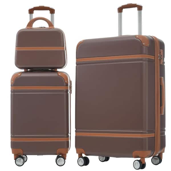 3 Bags 3-Piece Brown Expandable ABS Hardshell Spinner 20 in.+28 in. Luggage Set with Cosmetic Case, 3-Digital TSA Lock
