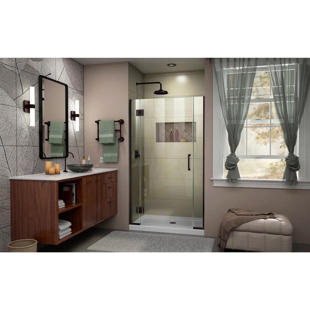 Unidoor-X 37" Oil Rubbed Bronze Frameless Hinged Shower Door