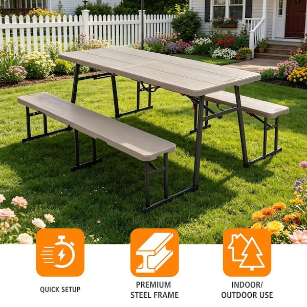 HDX 3 Piece Resin Top Indoor/Outdoor Portable Folding Picnic Table
