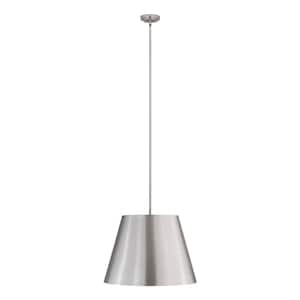 Lilly 24 in. 1-Light Brushed Nickel Shaded Pendant Light with Brushed Nickel Steel Shade, No Bulbs Included