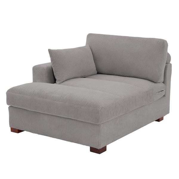 Uixe Modern Left Arm Facing Light Gray Corduroy Polyester Upholstered Tufted Chaise Lounge with Wood Frame and 1-Pillow