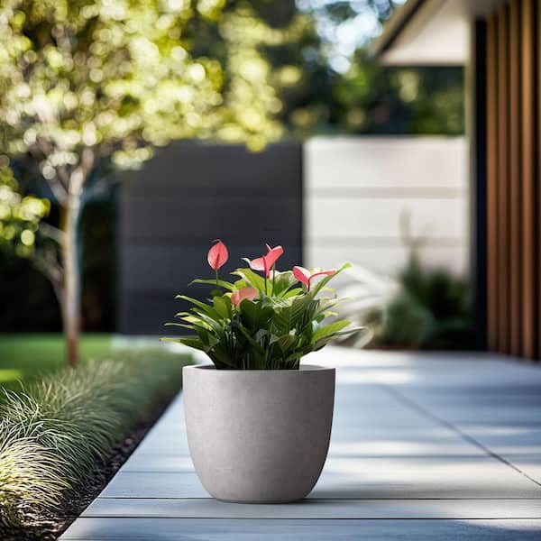 Morrava 14 in. Medium Light Stone Gray Concrete Round Planter / Pot with Drainage Holes