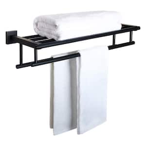 24 in. Wall-Mounted Lavatory 304 Stainless Steel Towel Rack with 2 Towel Bars in Matte Black Finish