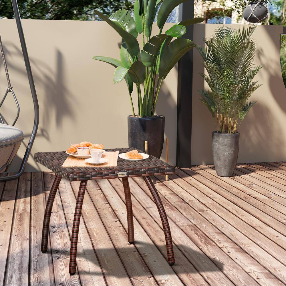 Hand-Woven Brown PE Rattan Square Outdoor Side Table