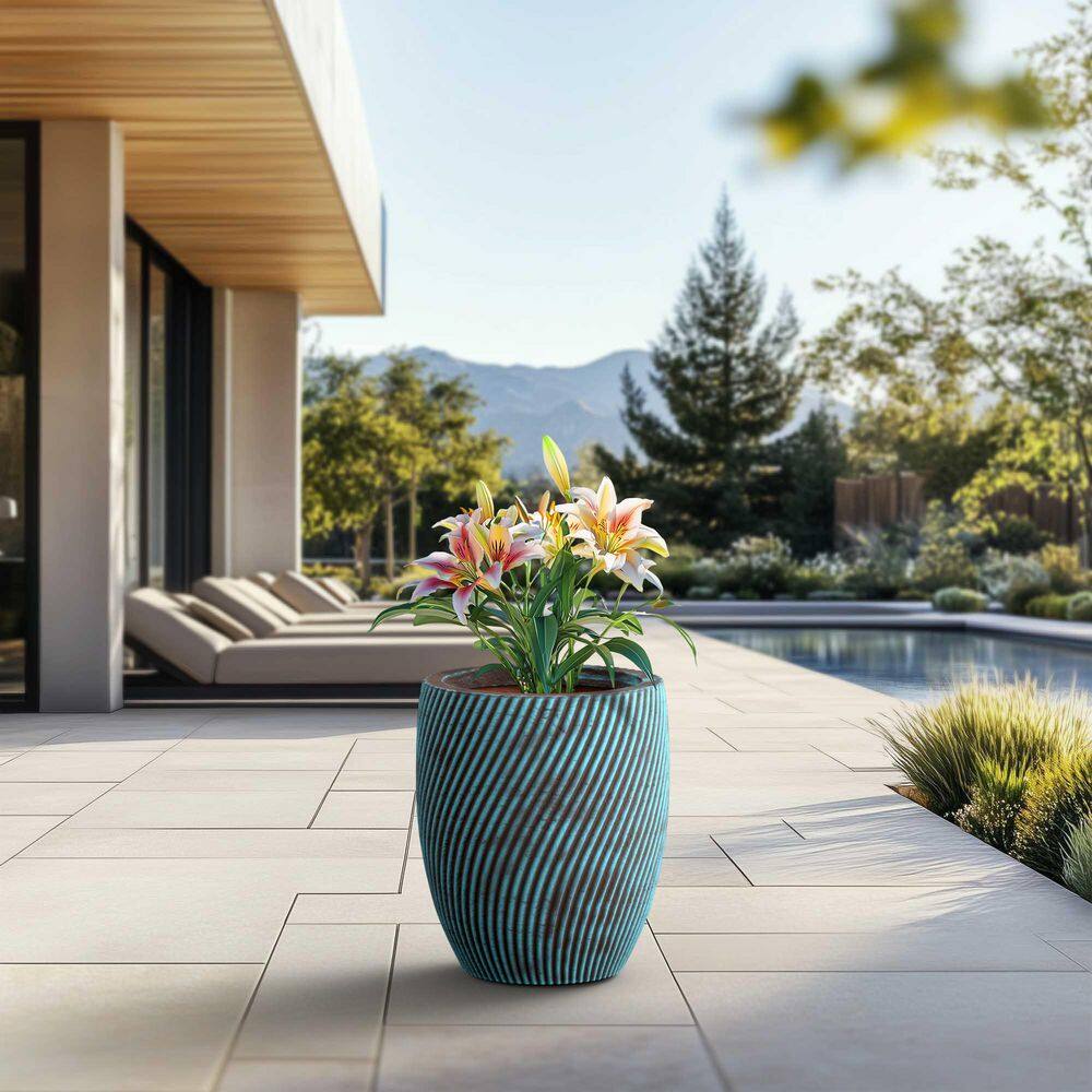 16 in. Large Blue Patina (Enhanced Interior) Concrete Round Planter / Pot with Drainage Holes price history on PriceWatchPro