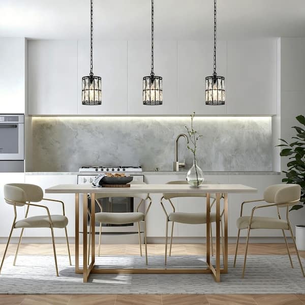 Cristallo Black Modern Coastal Mini Drum Pendant Light 1-Light Transitional Crystal Pendant Ceiling Light