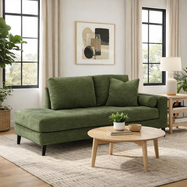 Bixy Olive Green Polyester Viscose Blend Right Arm Facing Corner Chaise Lounge with 2 Pillows