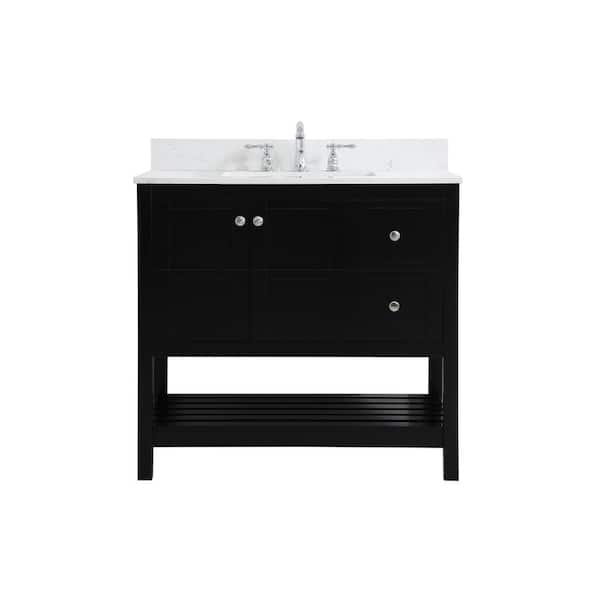Unbranded Simply Living 36 in. W x 22 in. D x 34 in. H Bath Vanity in Black with Calacatta White Engineered Marble Top