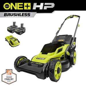 ONE+ HP 18V Brushless 16 in. Cordless Battery Walk Behind Push Lawn Mower with (2) 4.0 Ah Batteries and (1) Charger