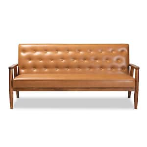 Sorrento 3-Seat Tan and walnut brown Sofa