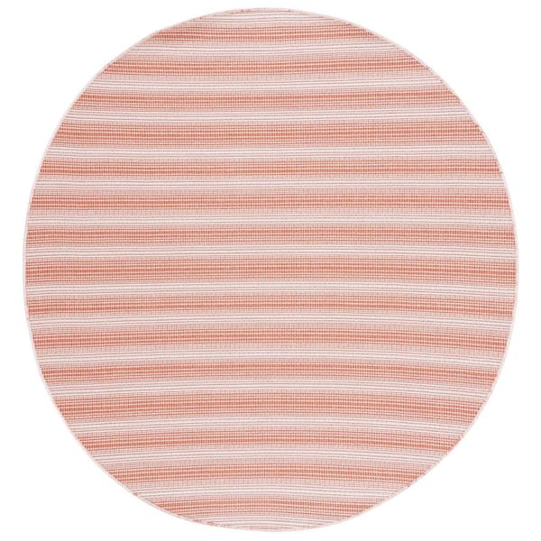 SAFAVIEH Hampton Terracotta 6 ft. Round Faded Striped Indoor/Outdoor Area Rug