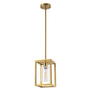 1-Light Gold Modern Kitchen Island Pendant Light with Down Rod Hanging Light Fixture with Clear Glass Shade