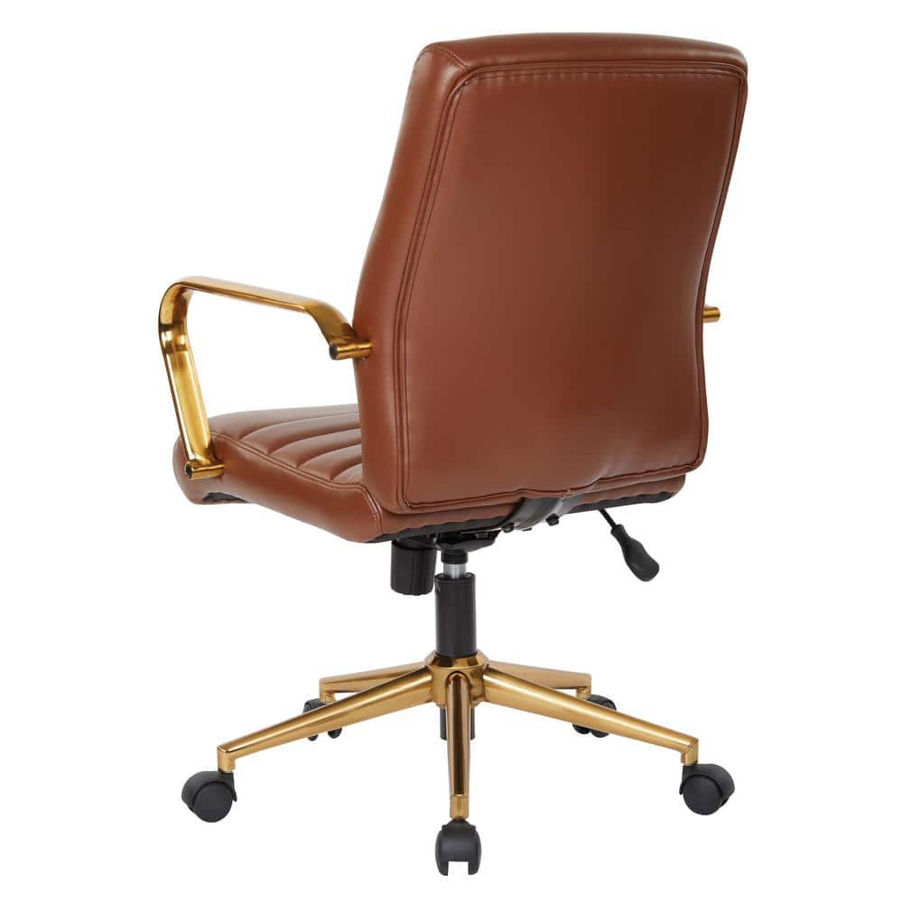 Saddle Brown Faux Leather Office Chair with Gold Frame