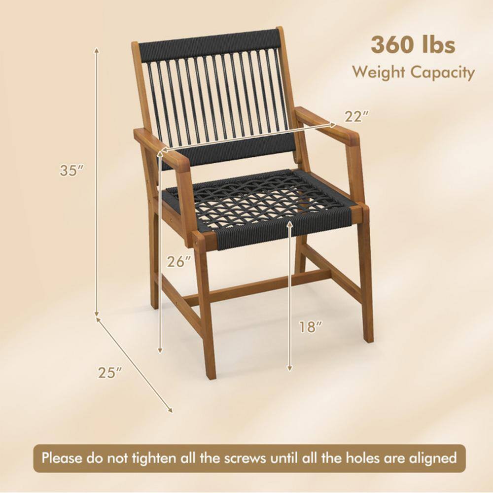 Set of 2 Black Rope Woven Acacia Wood Dining Chairs