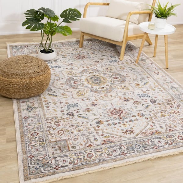 Orenda Collections 8 ft. x 10 ft. Beige Border, Classic, Elegant Indoor Area Rug