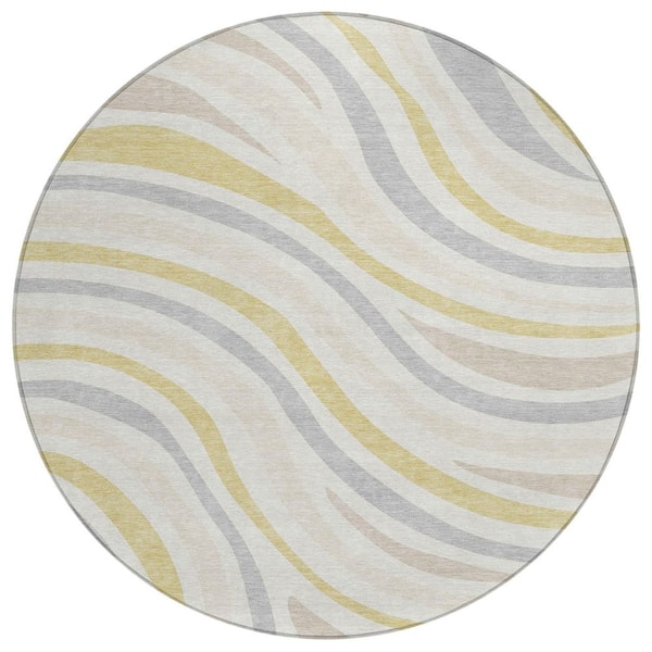 Chantille Machine Washable Indoor/Outdoor Abstract ACN2490 Ivory 8 ft. x 8 ft. Round Rug
