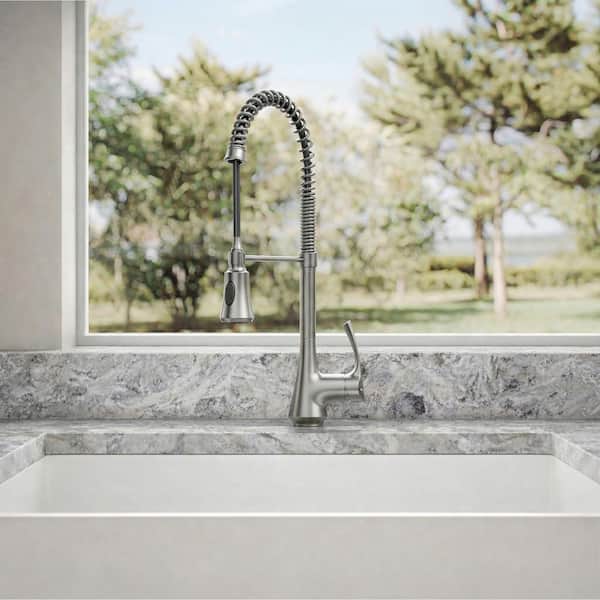 Single Handle 22.5 in. H Pull Down Sprayer Kitchen Faucet with 2-Function 360° Swivel Spout in Brushed Stainless