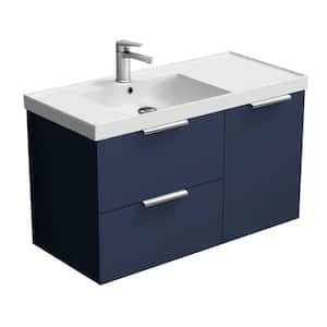 Lisbon 36.2 in. W x 18.5 in. D x 21.65 in. H Modern Bathroom Vanity in Night Blue With White Ceramic Top