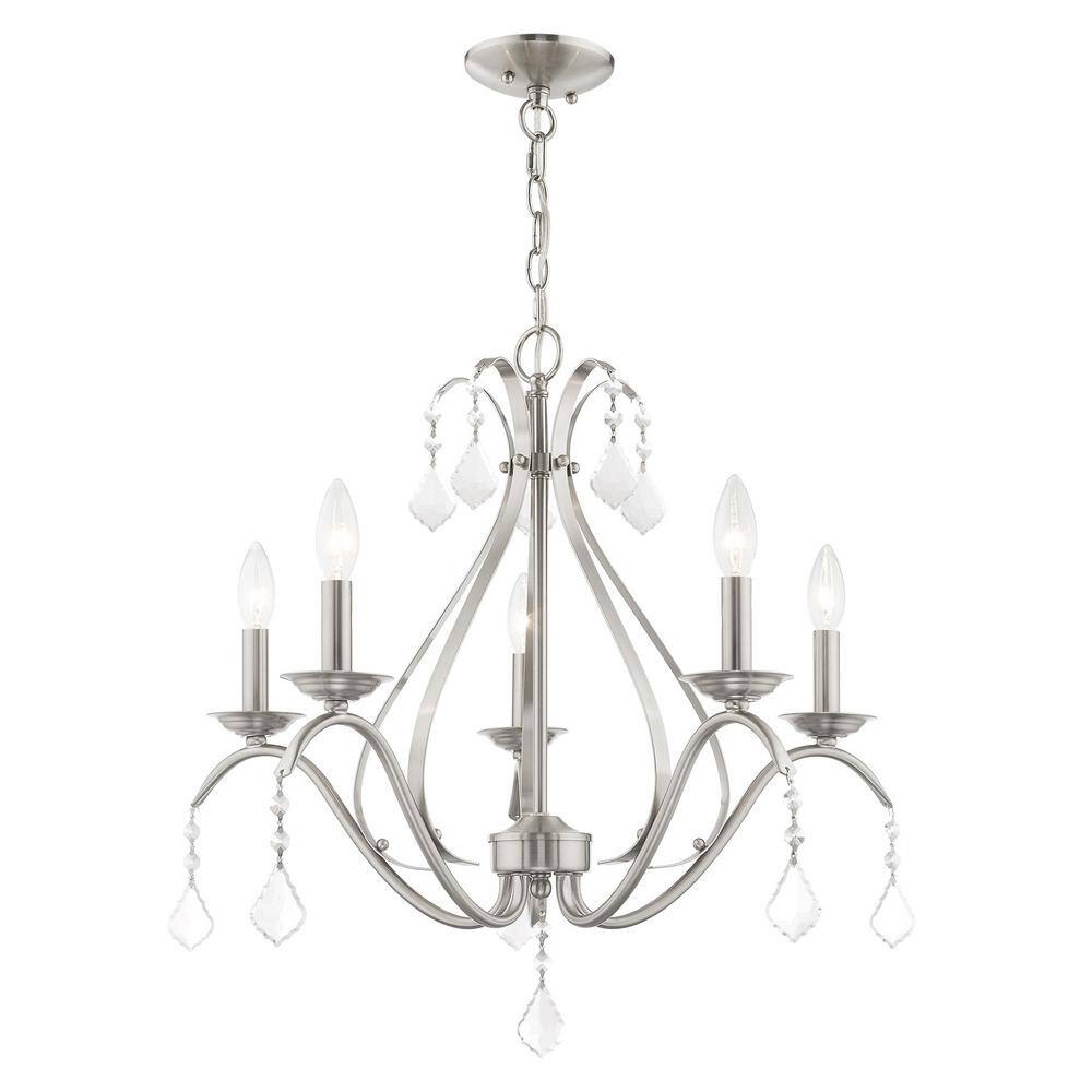 Brushed Nickel 5-Light Chandelier with Clear Crystals