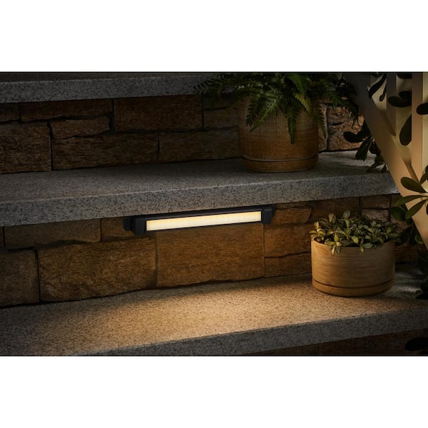 Hampton Bay Smart Low Voltage Matte Black Hardwired Integrated LED RGB Outdoor Deck Light with Hardscape Adaptor Powered by Hubspace