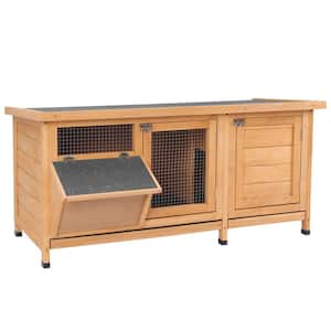 Wooden Rabbit Hutch Cage Guinea Pig with Waterproof Roof, No Leak Tray and Feeding Trough
