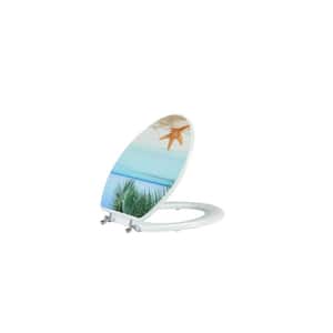 Modern Close Never Loose Wooden Closed Front Toilet Seat in. Beach