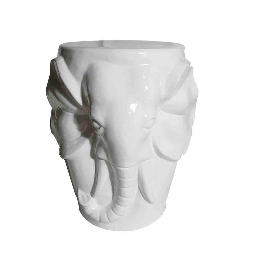 17 in. White Elephant Ceramic Garden Stool