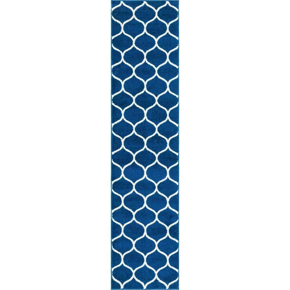 Trellis Frieze Collection Area Rug - Rounded (2 ft. x 8 ft. 8 in. Runner Navy Blue/Ivory) price history on PriceWatchPro