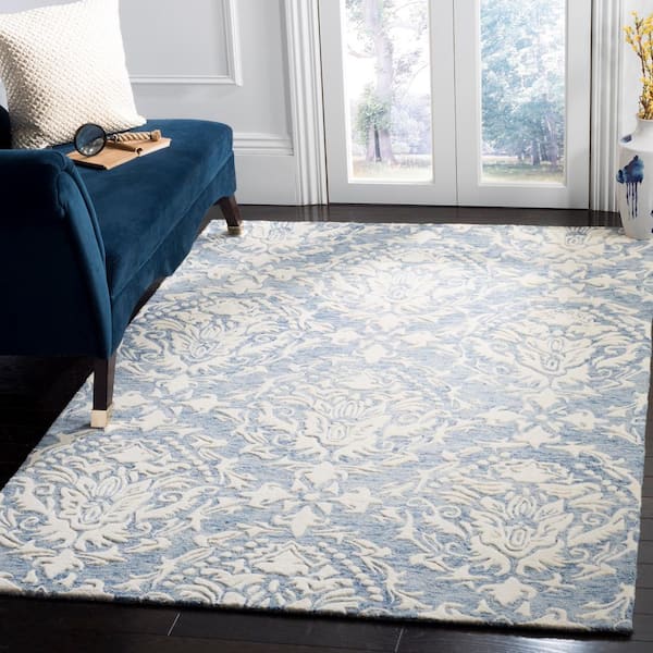 Blossom Blue/Ivory 8 ft. x 8 ft. Geometric Diamond Floral Square Area Rug