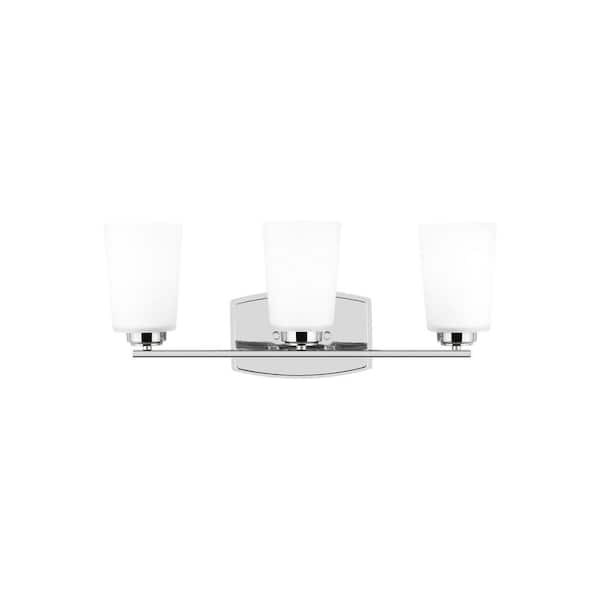 Generation Lighting Franport 21 in. 3-Light Chrome Traditional Chic Wall Bathroom Vanity Light with Etched White Glass Shades and LED Bulbs