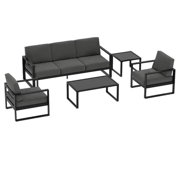 SUNVIVI 5 Pieces Aluminum Patio Conversation Set with Cushions