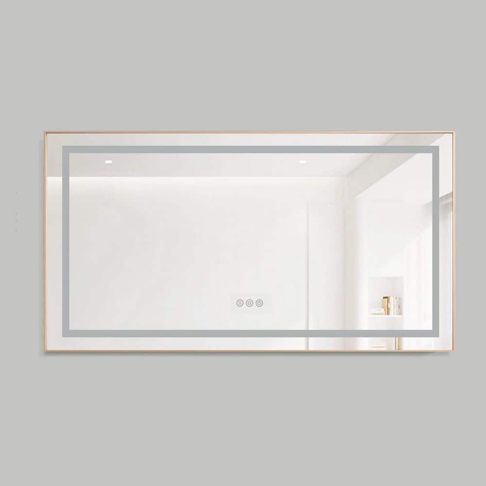 55 in. W x 28 in. H Rectangular Aluminum Framed Backlit and Front Light LED Wall Bathroom Vanity Mirror in Brushed Gold price history on PriceWatchPro