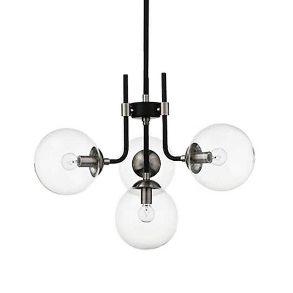 Warehouse of Tiffany Teresa 41 in. 4-Light Indoor Matte Black and Brushed Nickel Chandelier with Light Kit