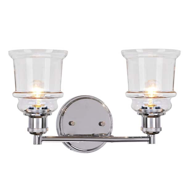 2-Light Chrome Vanity Light with Clear Glass Shade