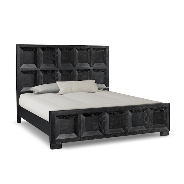 Flonnin Modern Classic Black Wood Frame Queen Coffered Panel Bed